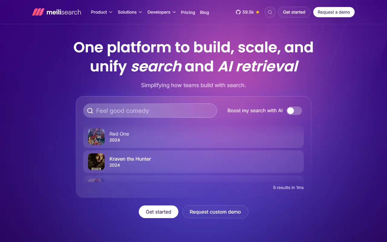 Meilisearch homepage screenshot