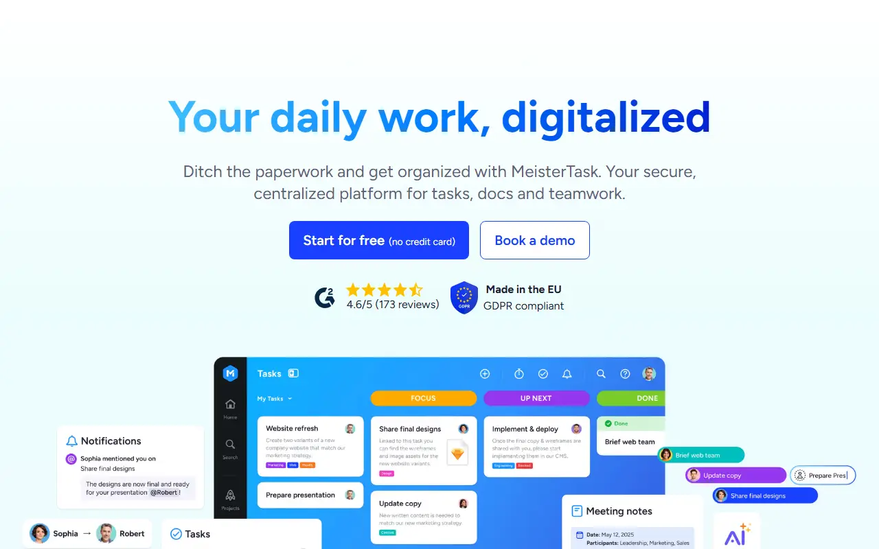 MeisterTask homepage screenshot