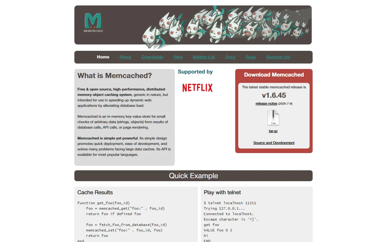 Memcached homepage screenshot