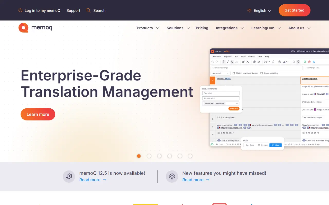 memoQ homepage screenshot
