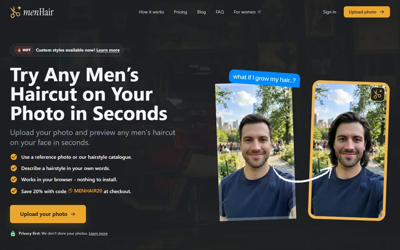 MenHair App homepage screenshot