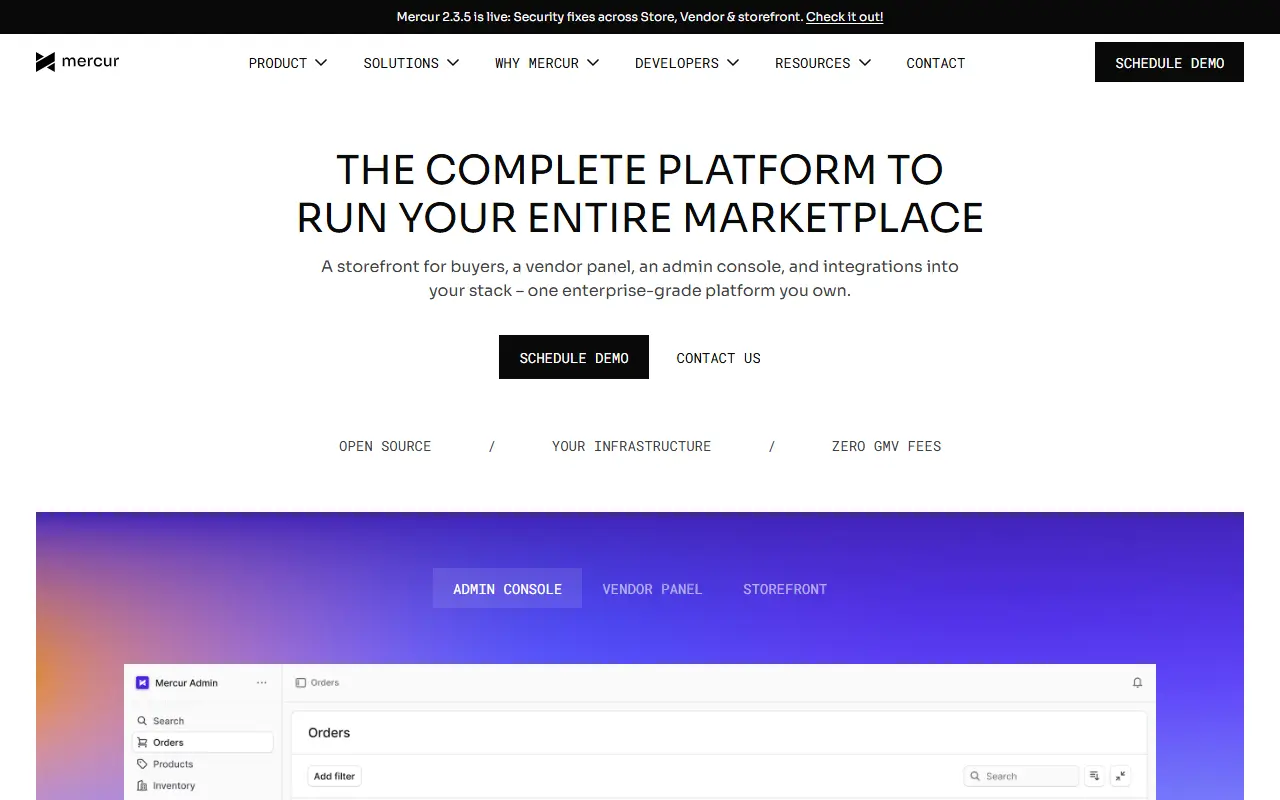 Mercur homepage screenshot