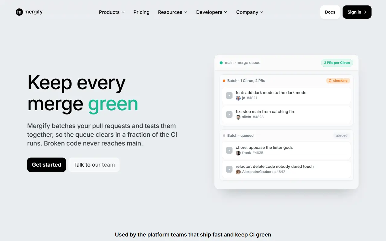 Mergify homepage screenshot