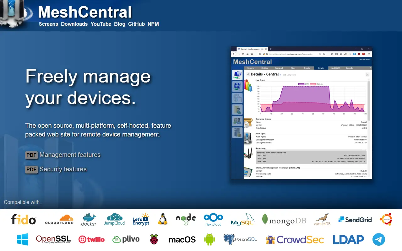 MeshCentral homepage screenshot