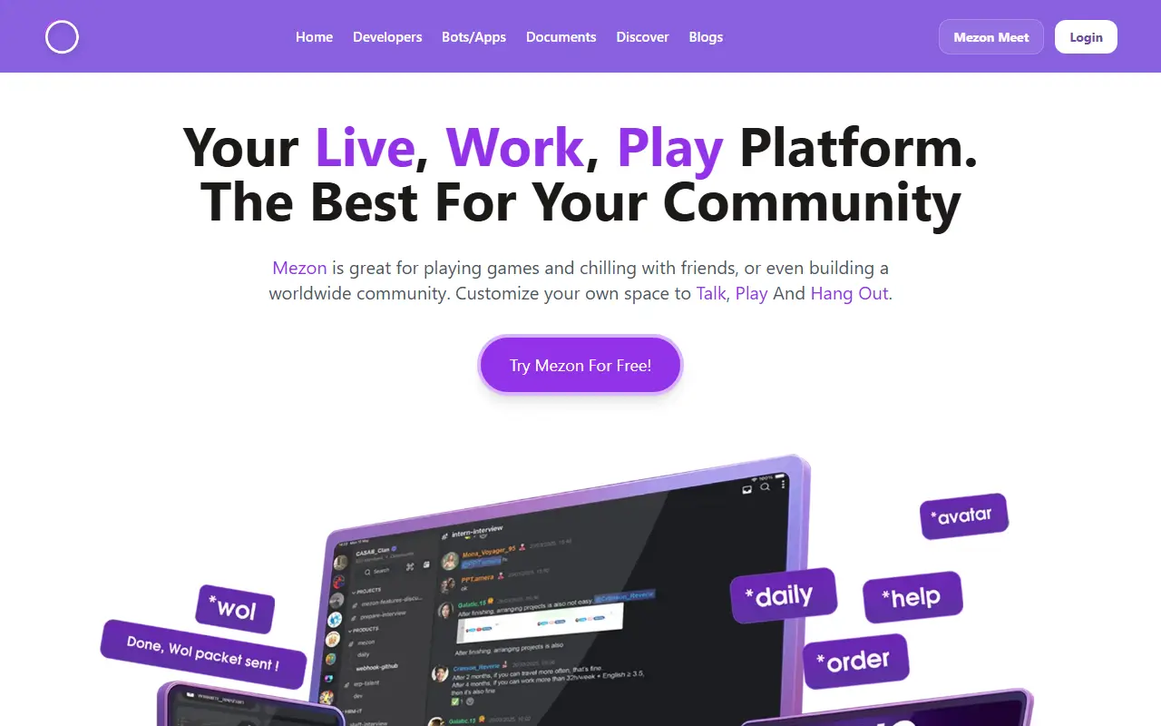 Mezon homepage screenshot