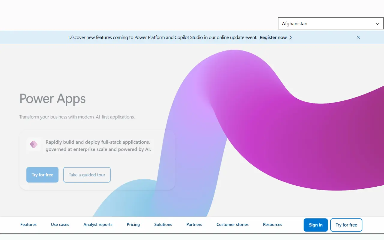 Microsoft Power Apps homepage screenshot