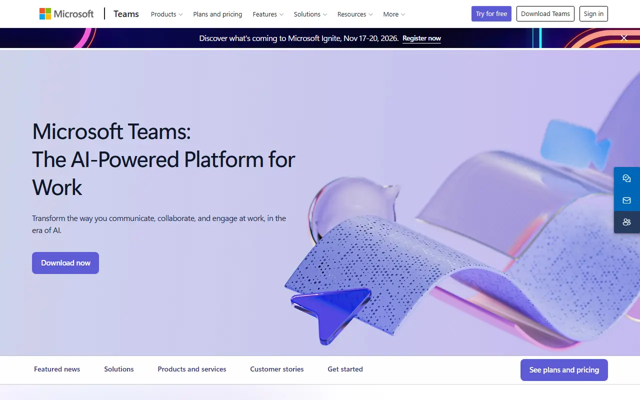Microsoft Teams homepage screenshot