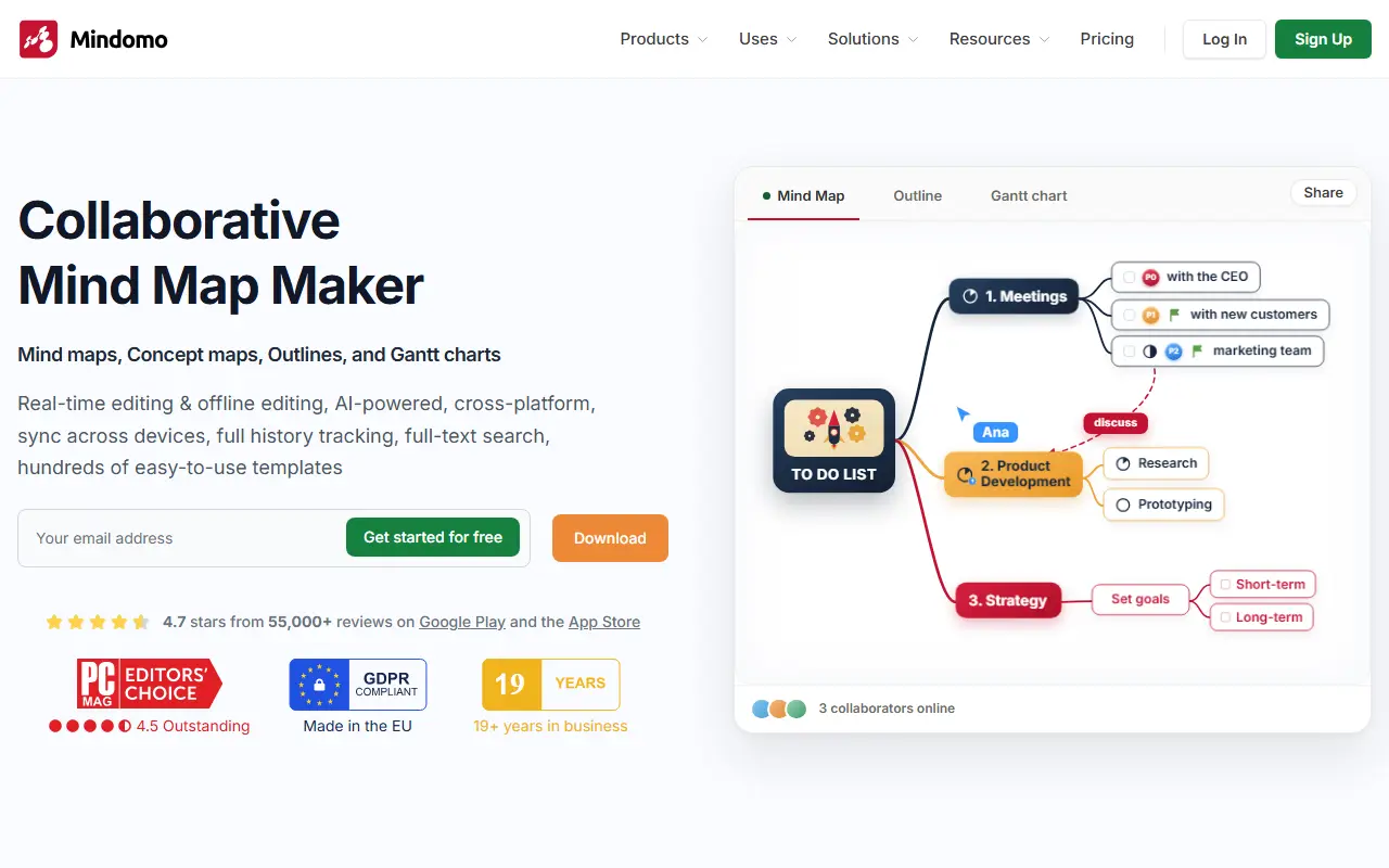 Mindomo homepage screenshot