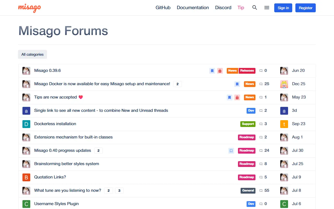 Misago homepage screenshot