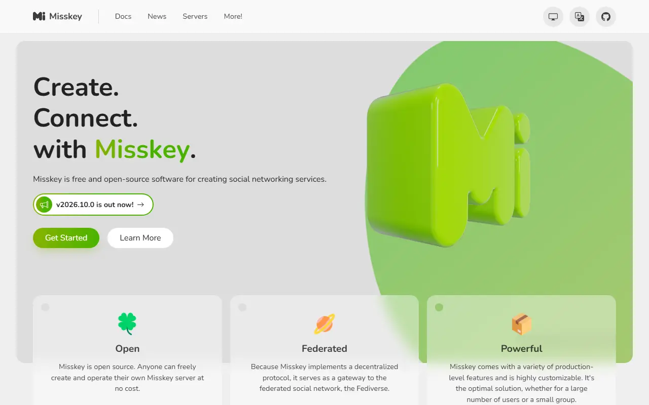 Misskey homepage screenshot