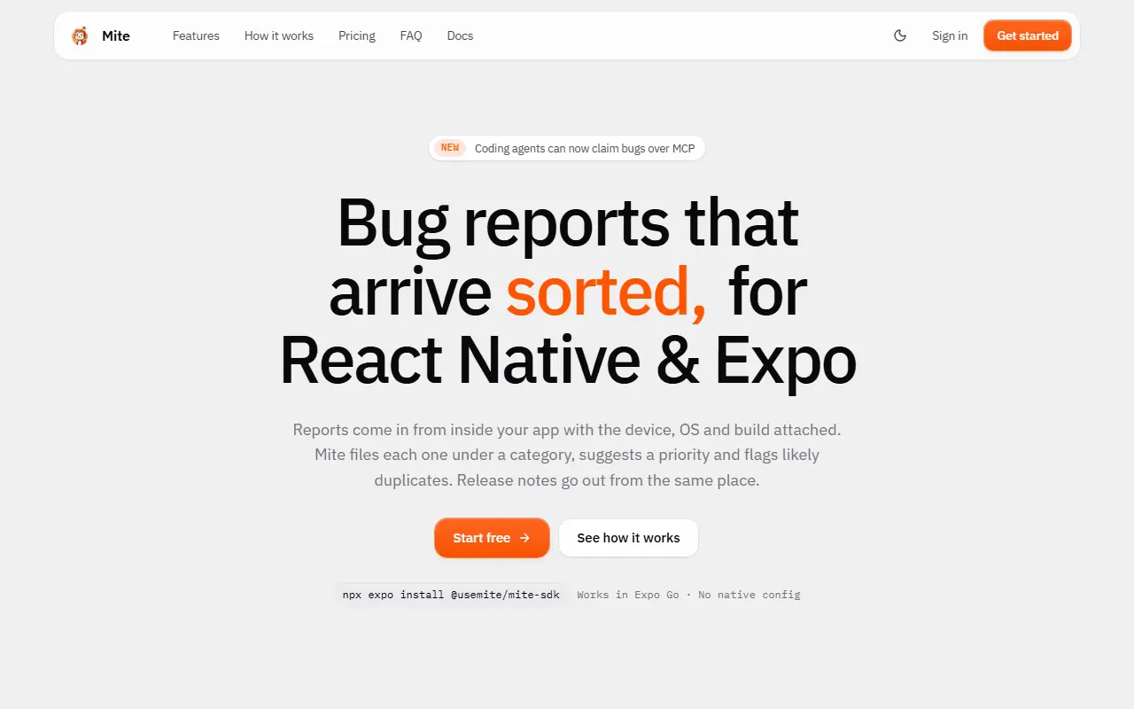 Mite homepage screenshot