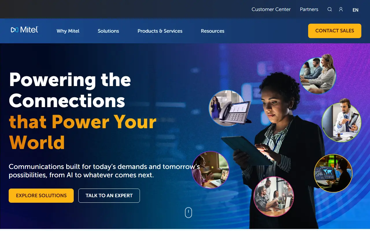 Mitel homepage screenshot
