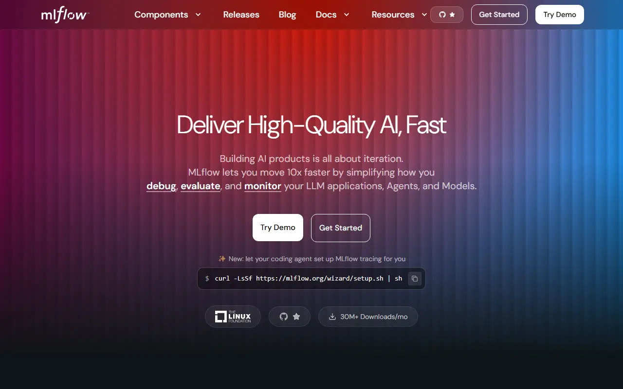 MLflow homepage screenshot