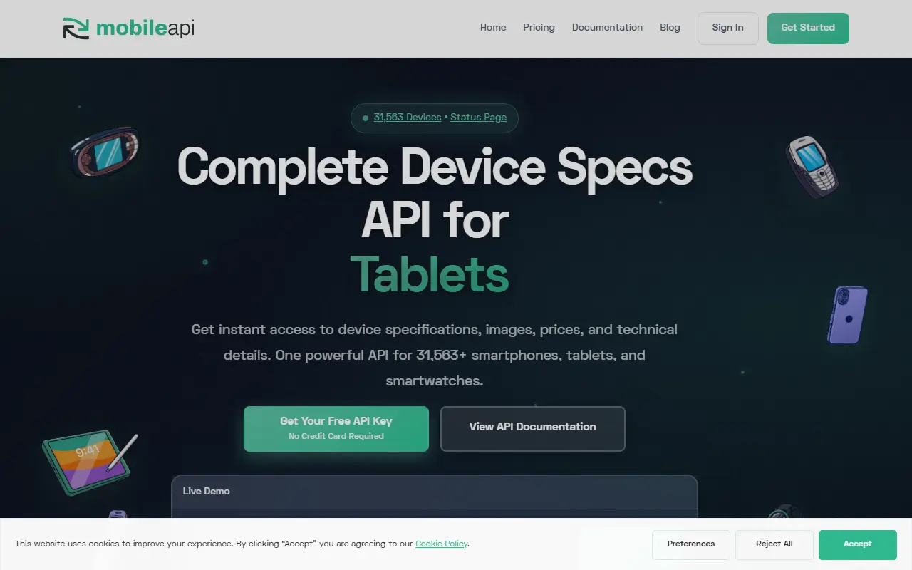 MobileAPI homepage screenshot