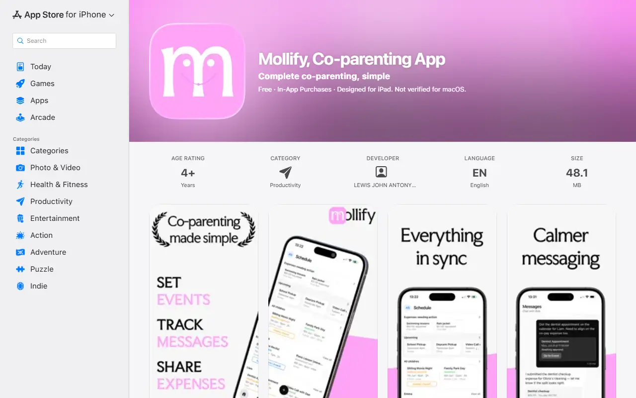 Mollify Family homepage screenshot