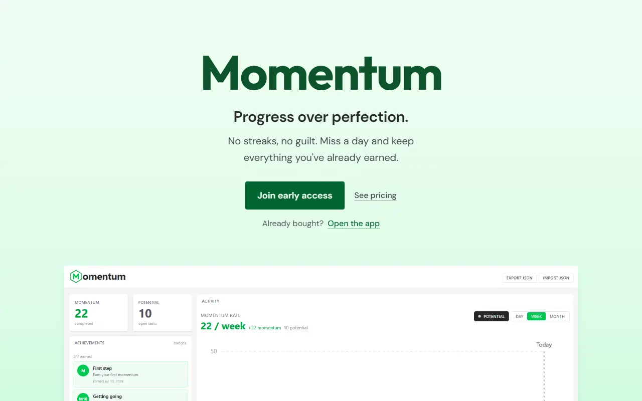 Momentum homepage screenshot