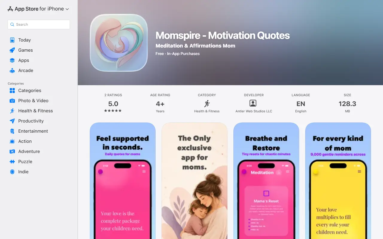 Momspire homepage screenshot