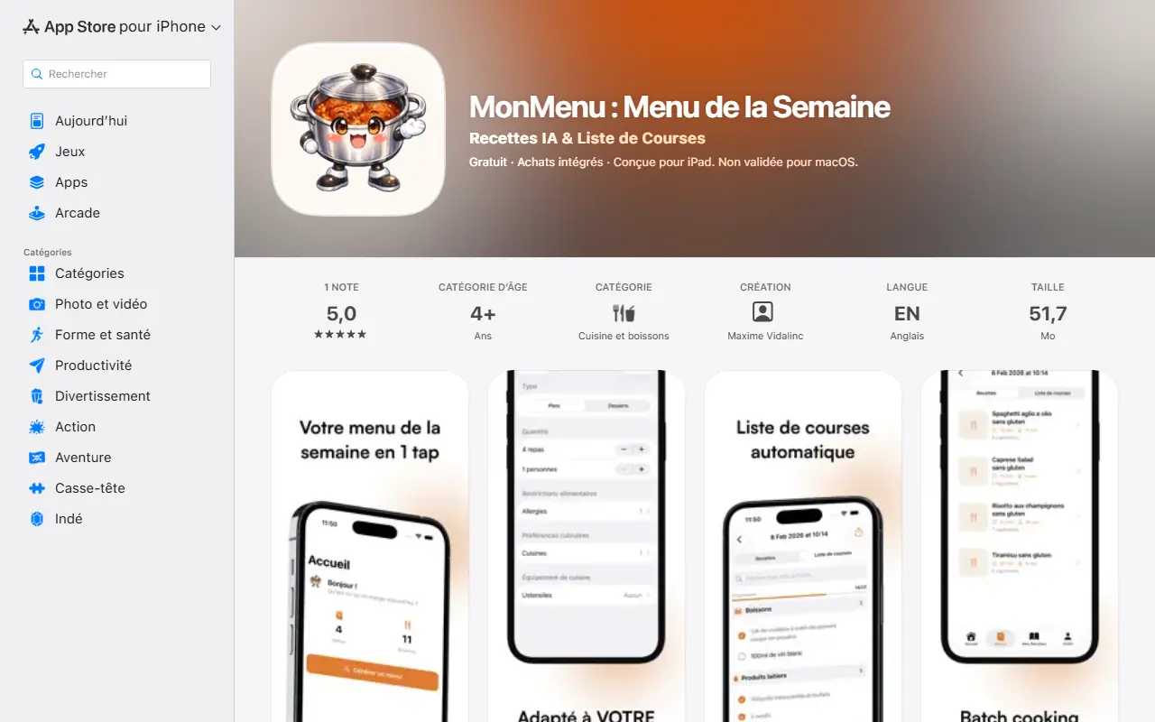 MonMenu homepage screenshot