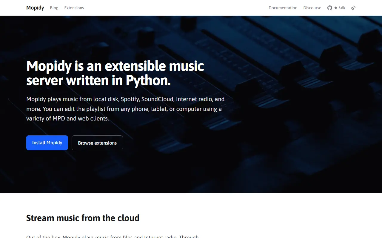 Mopidy homepage screenshot