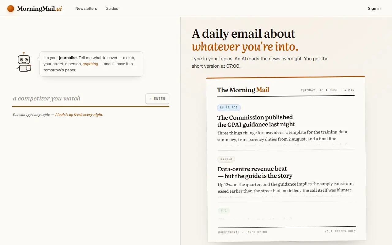 MorningMail.ai homepage screenshot