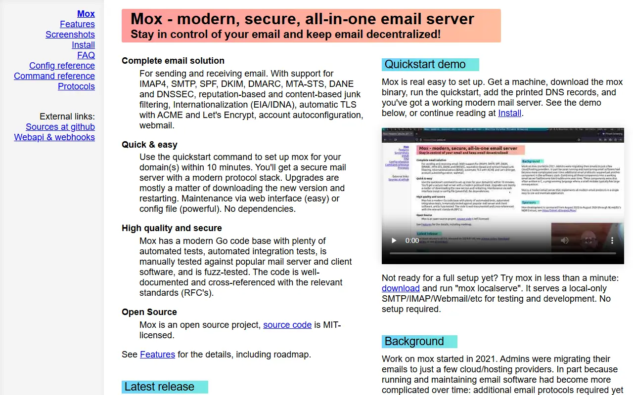 Mox homepage screenshot