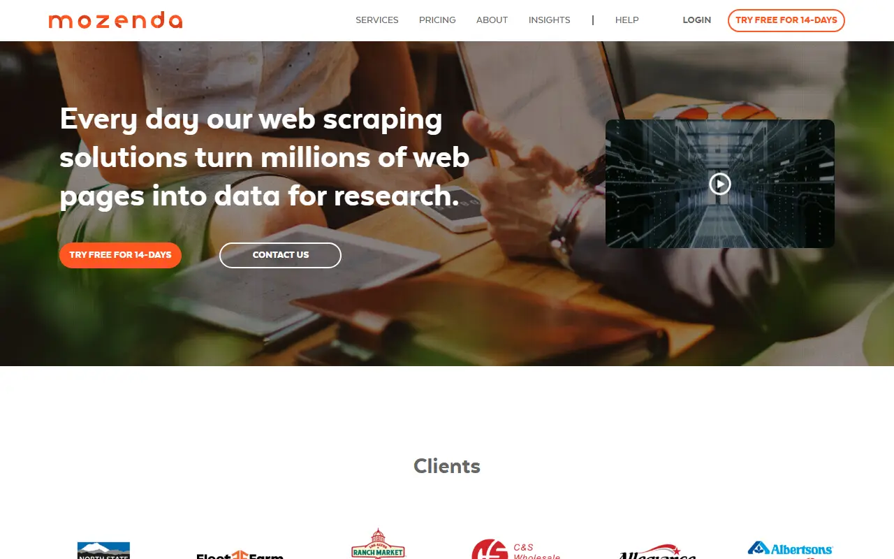 Mozenda homepage screenshot