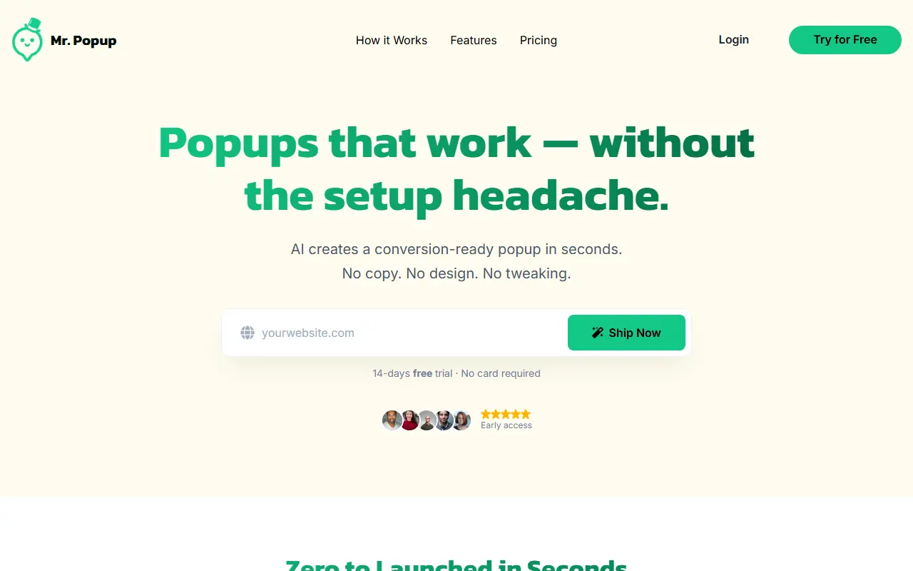 Mr. Popup homepage screenshot