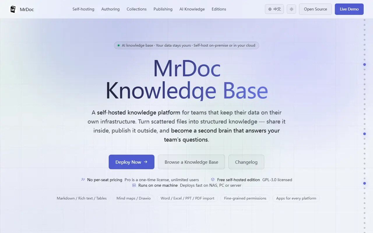 MrDoc homepage screenshot