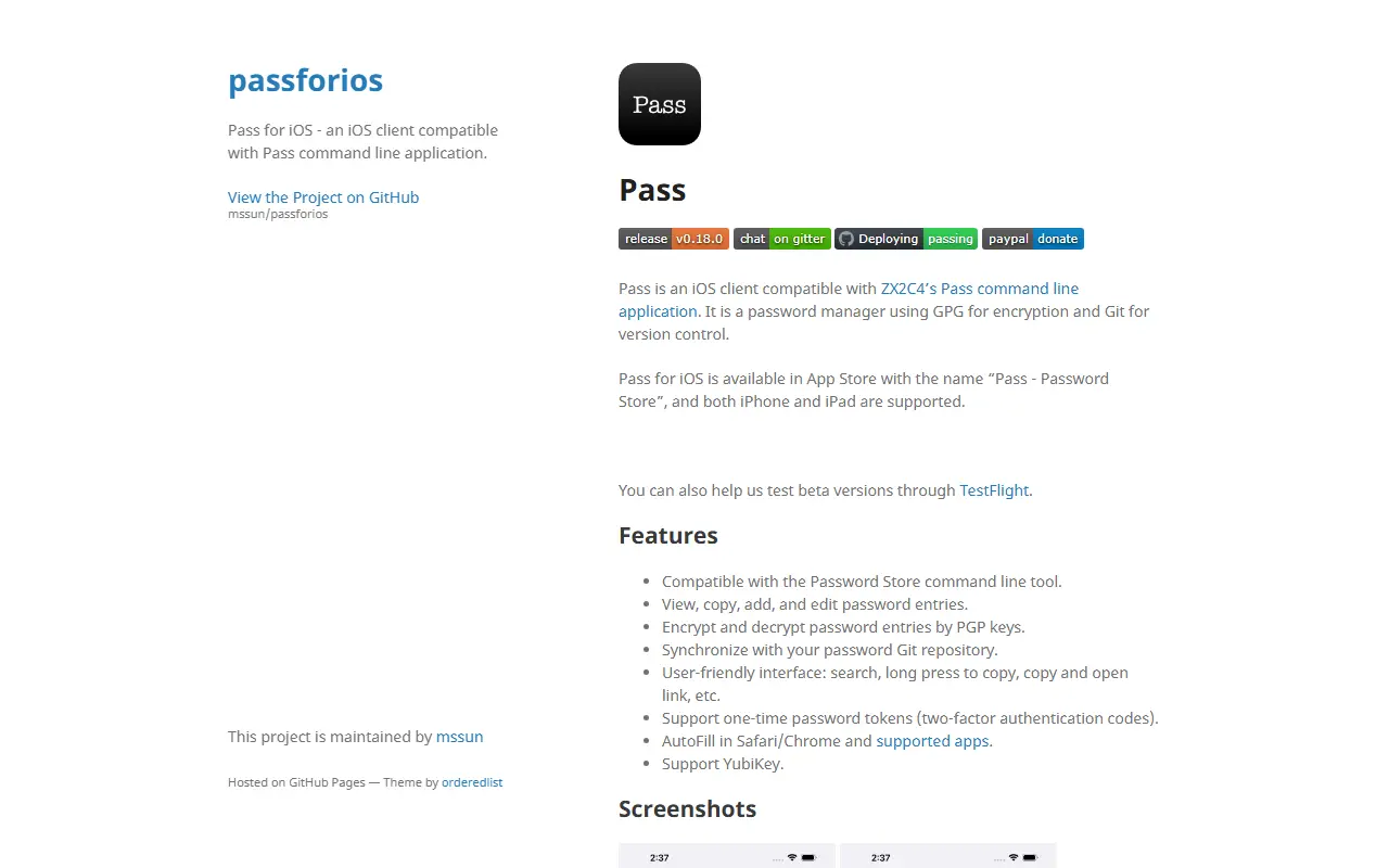 Pass for iOS homepage screenshot