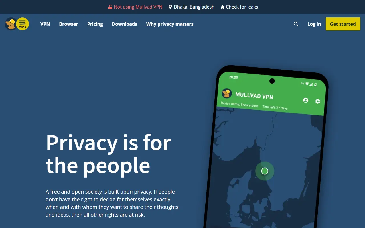 Mullvad VPN homepage screenshot