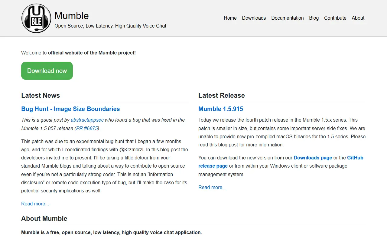 Mumble homepage screenshot
