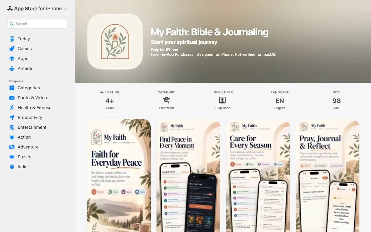 My Faith homepage screenshot