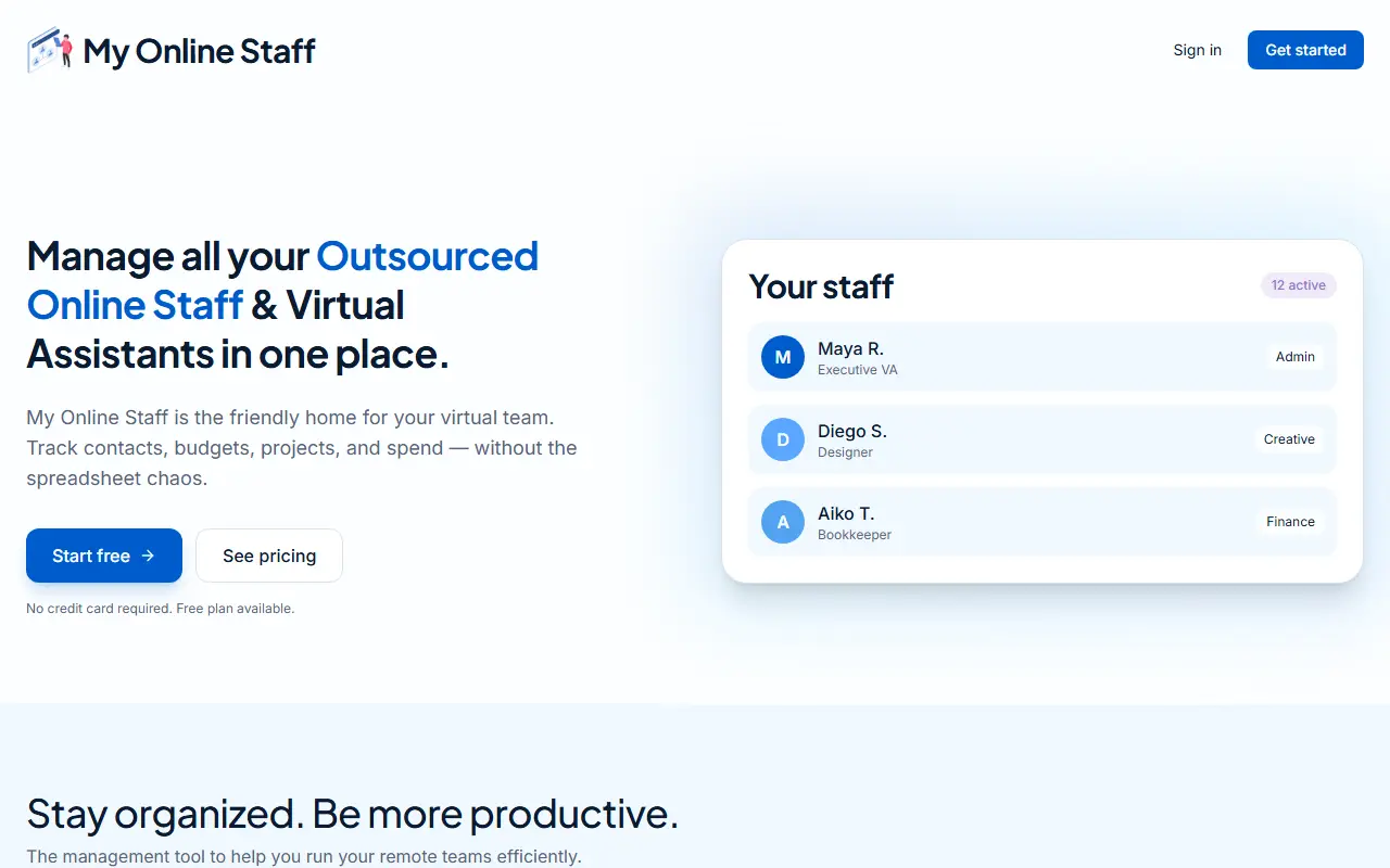 My Online Staff homepage screenshot