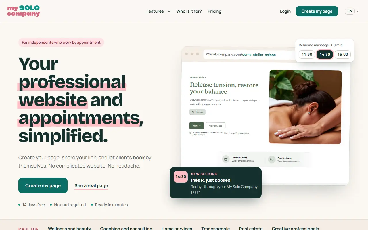 My Solo Company homepage screenshot