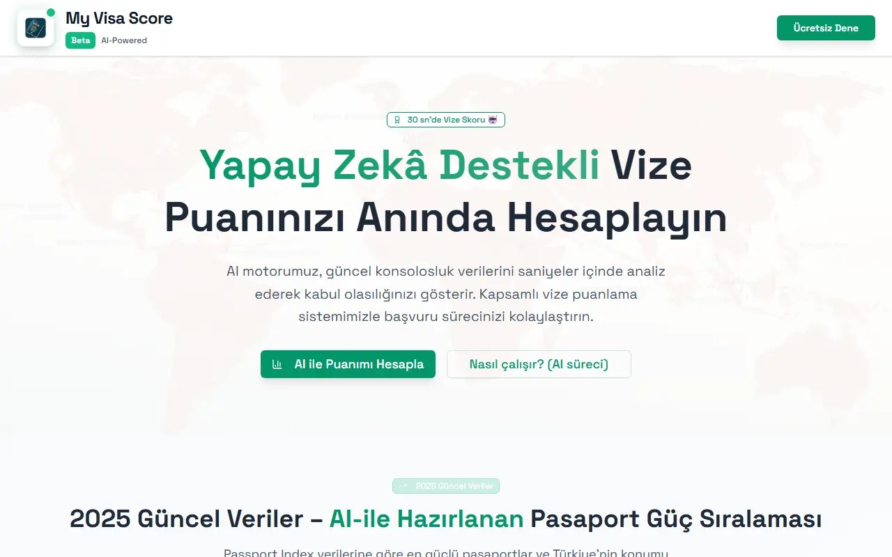 My Visa Score homepage screenshot