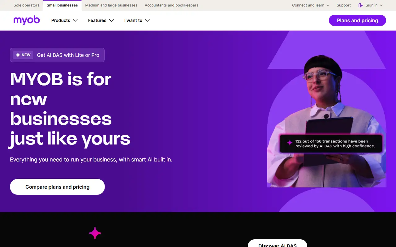 MYOB homepage screenshot