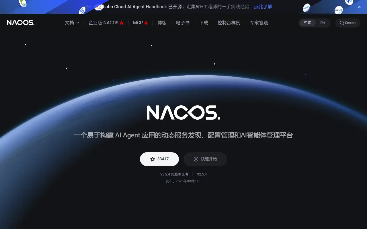 Nacos homepage screenshot