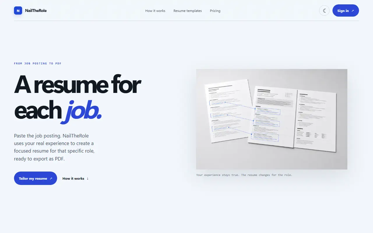 NailTheRole homepage screenshot