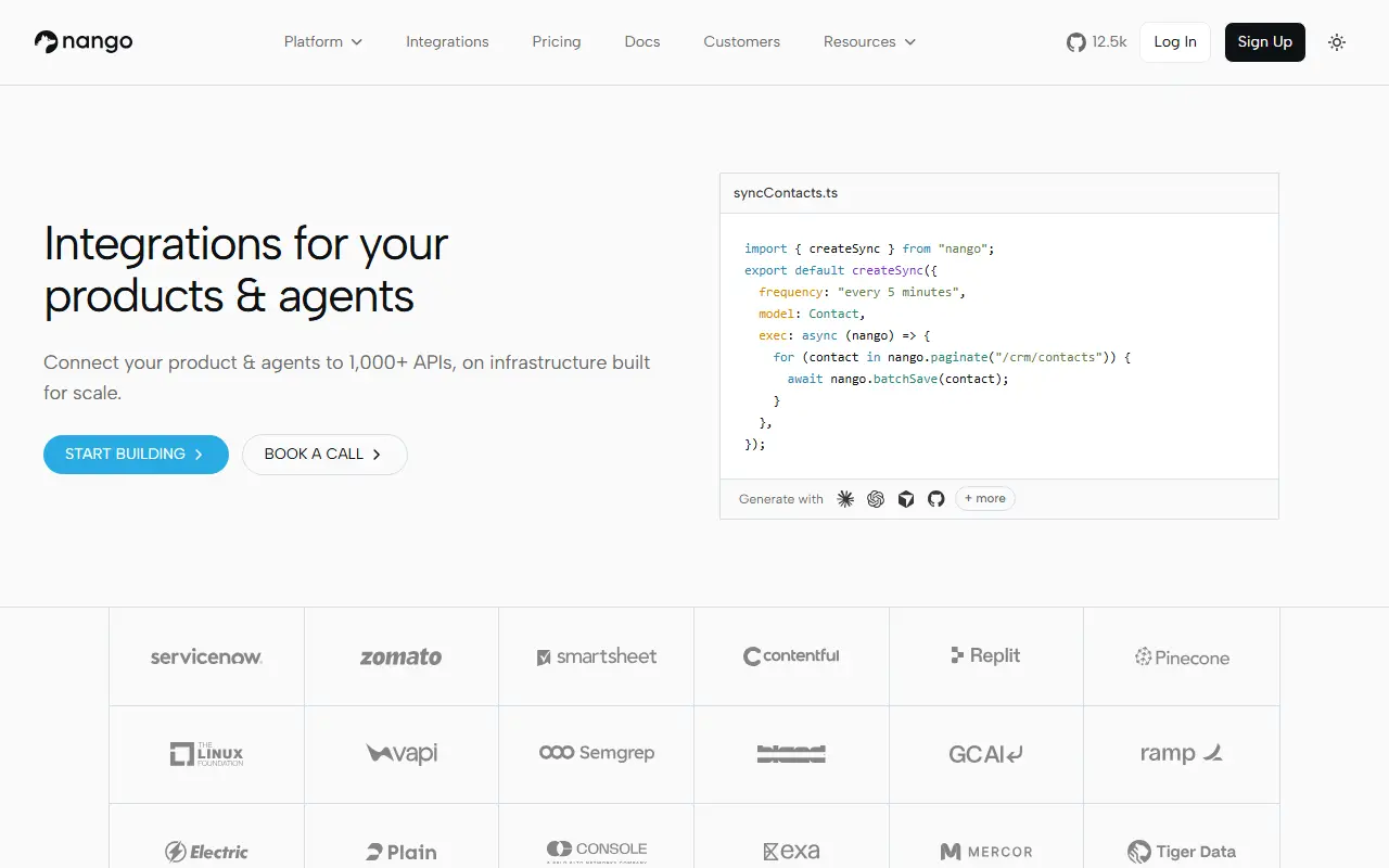 Nango homepage screenshot