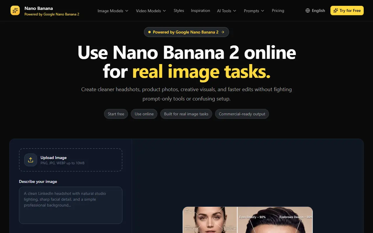 Nano Banana AI homepage screenshot