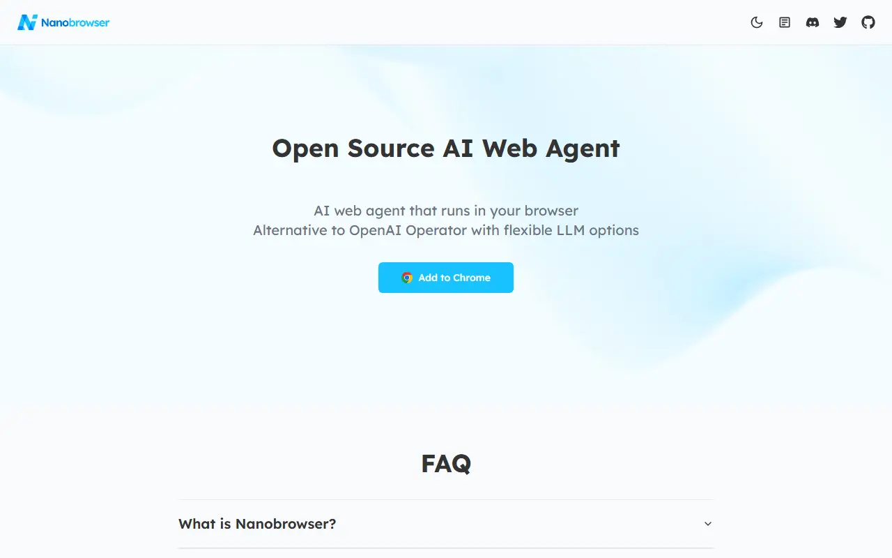 Nanobrowser homepage screenshot