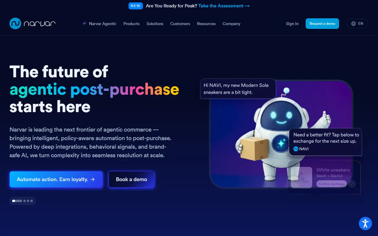 Narvar homepage screenshot