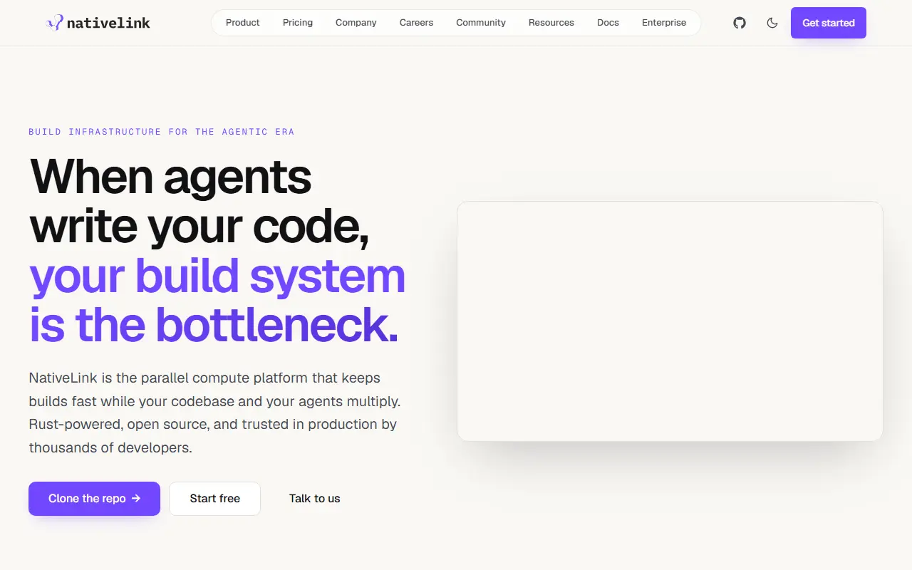 NativeLink homepage screenshot