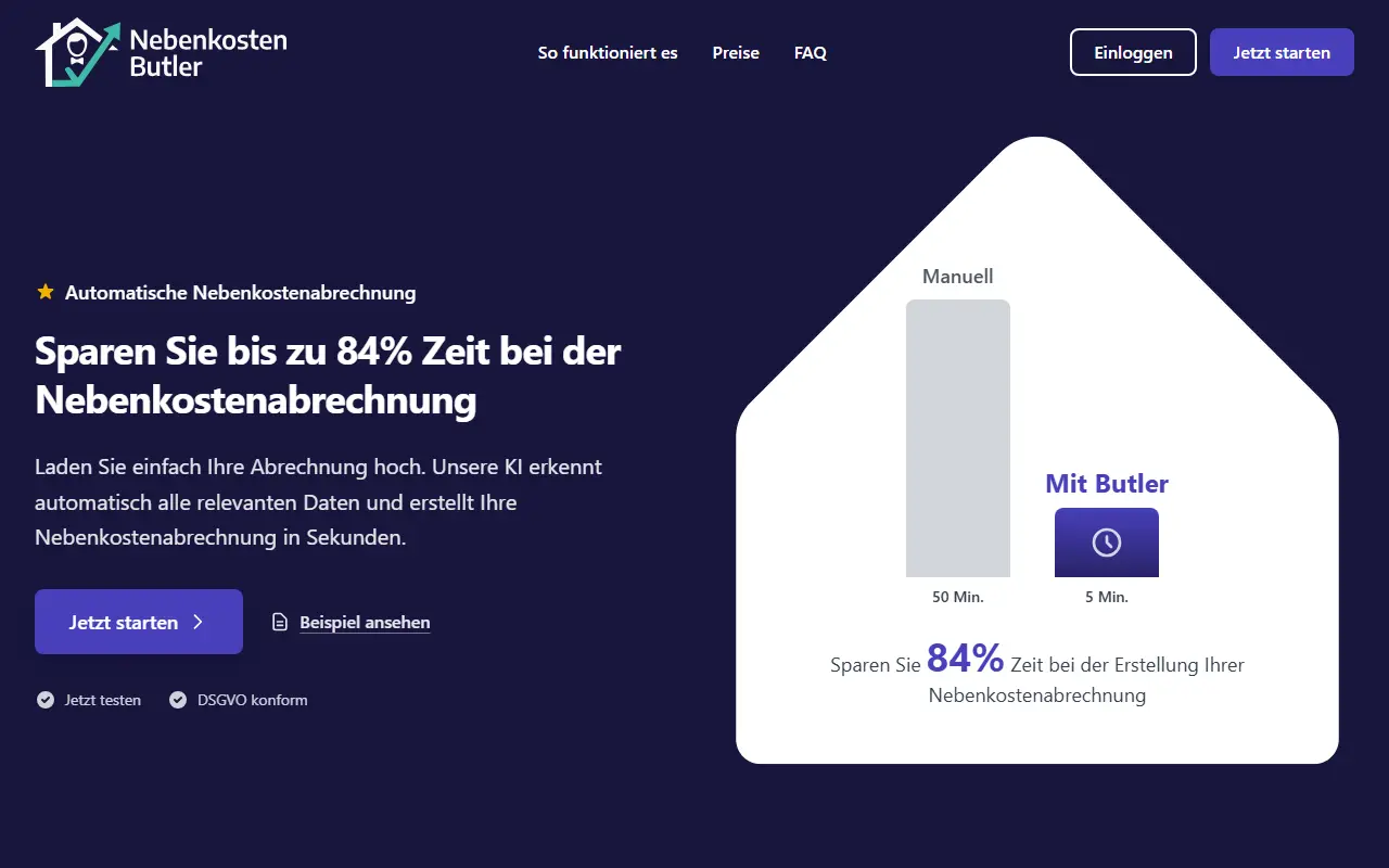 Nebenkosten Butler homepage screenshot