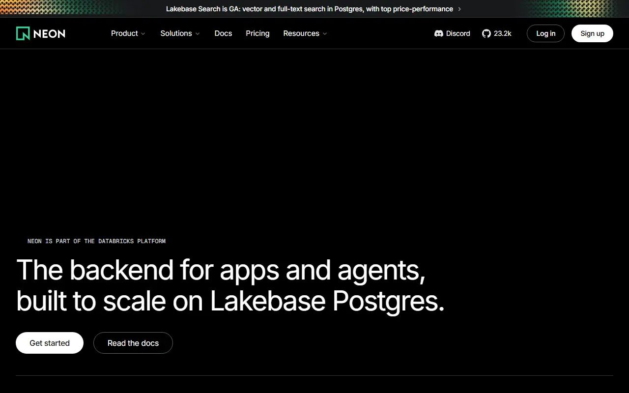 Neon homepage screenshot