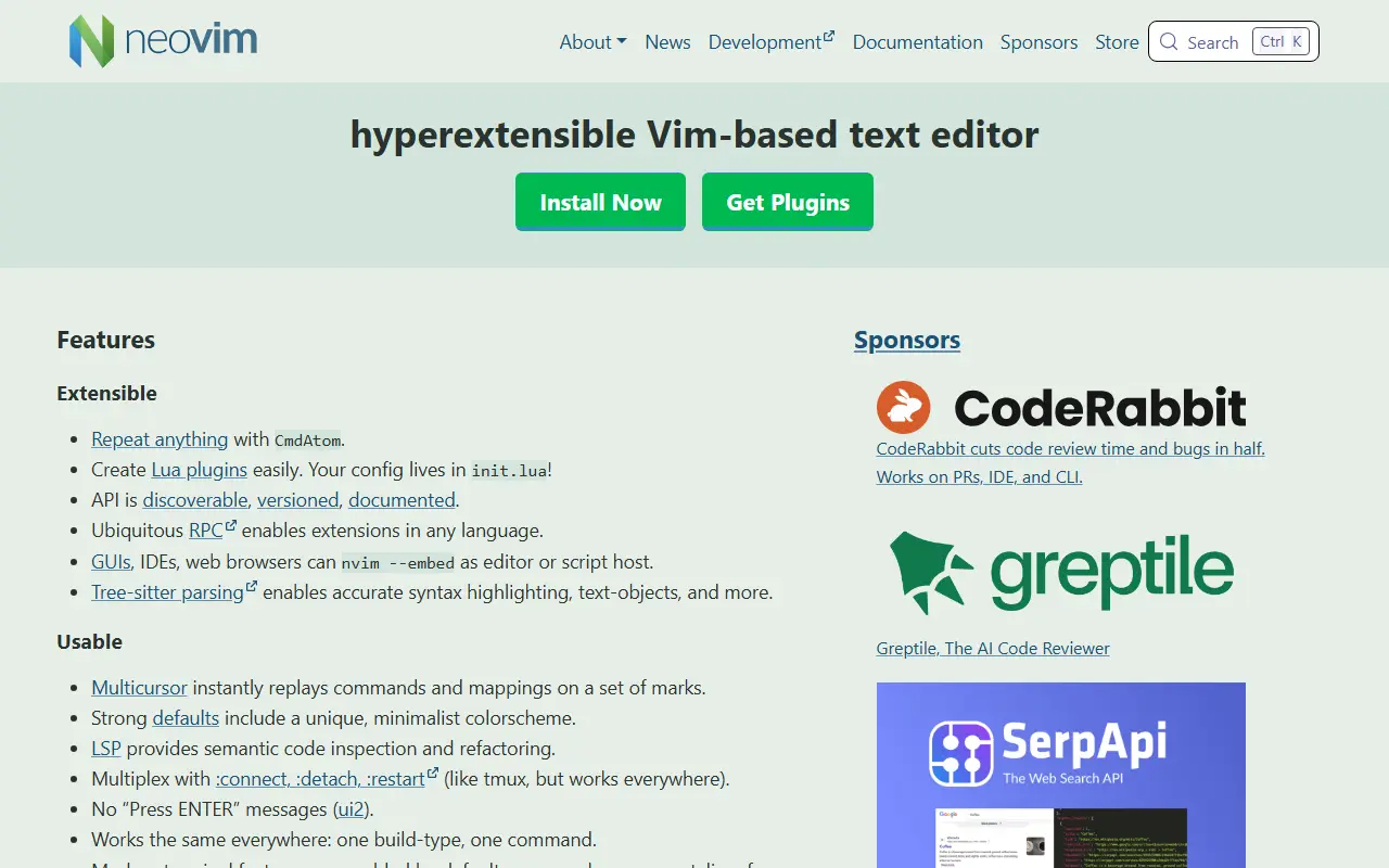 Neovim homepage screenshot