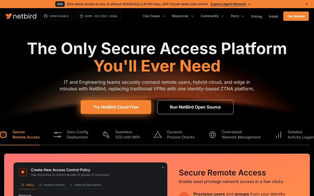 NetBird homepage screenshot