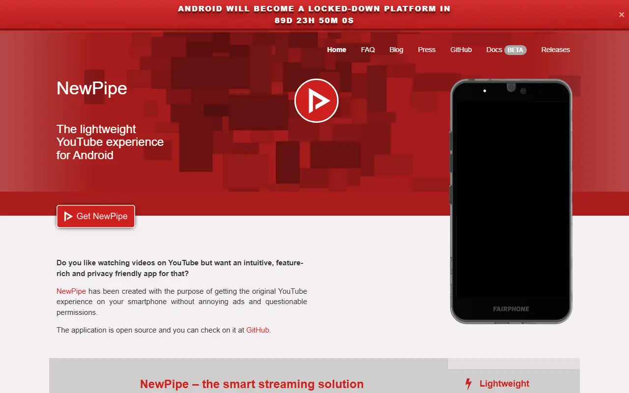NewPipe homepage screenshot