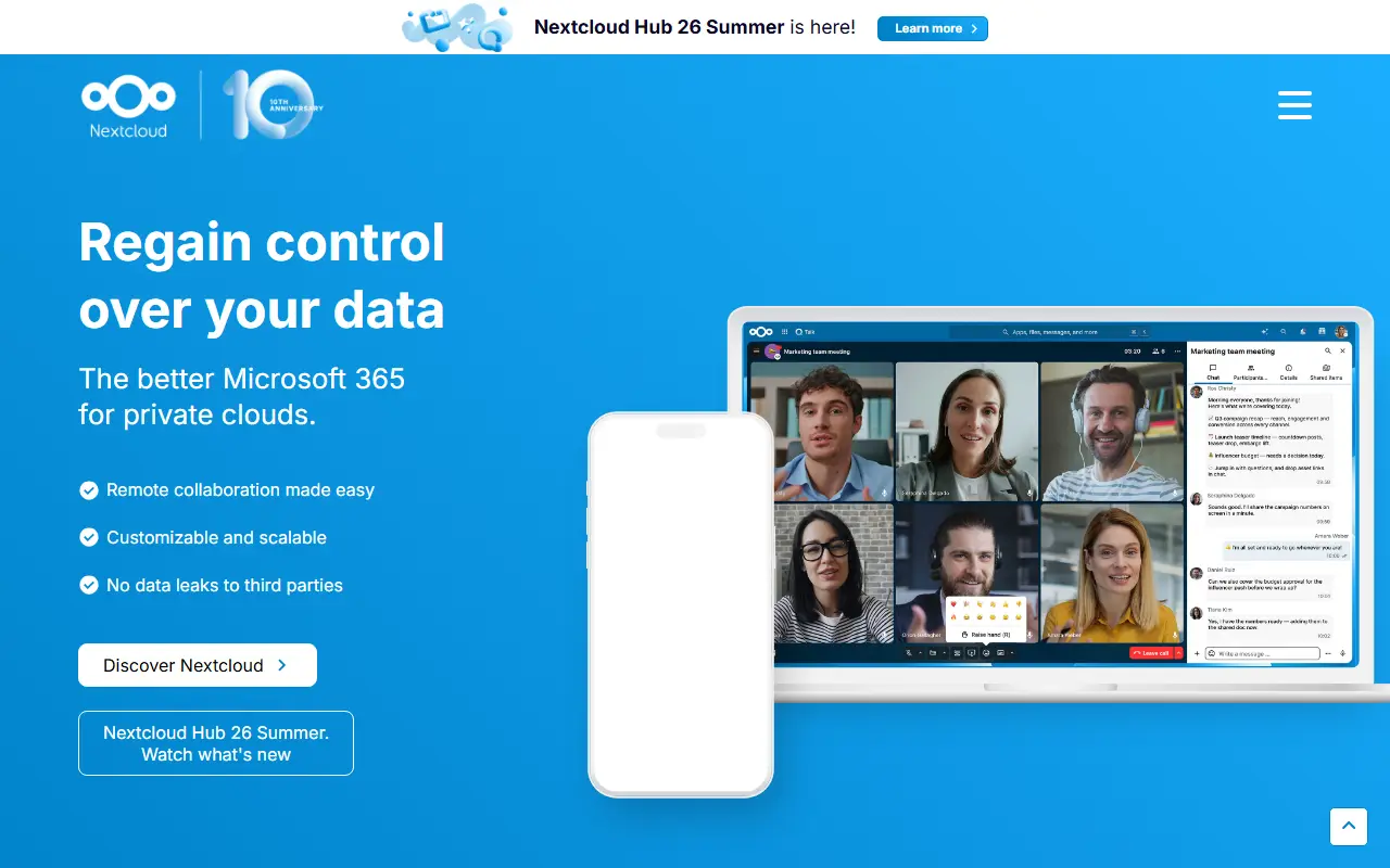 Nextcloud homepage screenshot