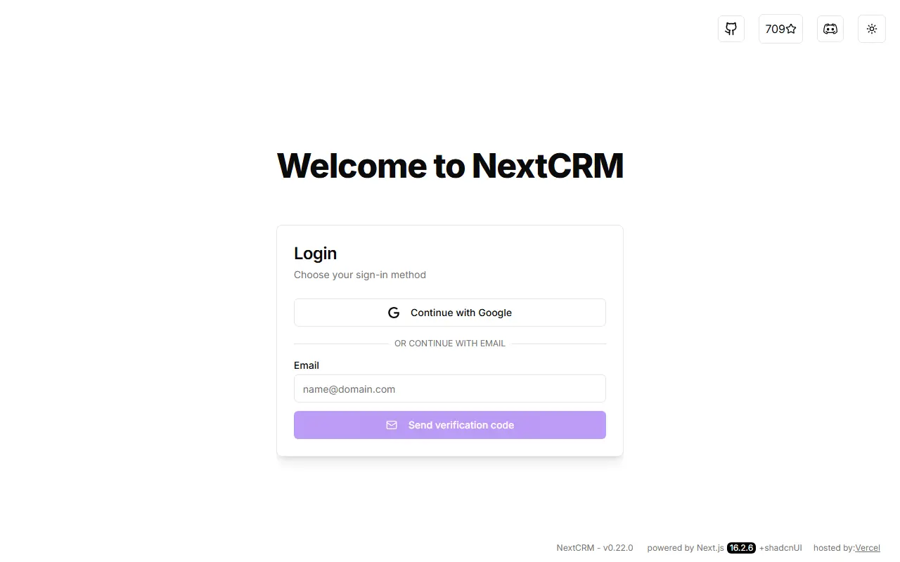 NextCRM homepage screenshot